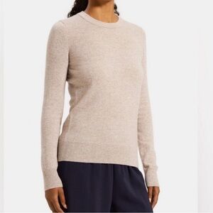 NWT Theory Kaylenna Petite 100% Cashmere Crewneck Sweater Light Oatmeal Soft Tan